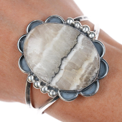 6" c1960's Navajo sterling silver agate cuff bracelet - Estate Fresh Austin