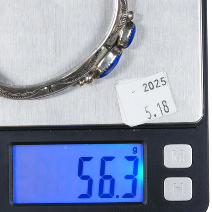 6.5" Jeanette Dale Navajo sterling silver lapis 2 stone carinated cuff bracelet - Estate Fresh Austin