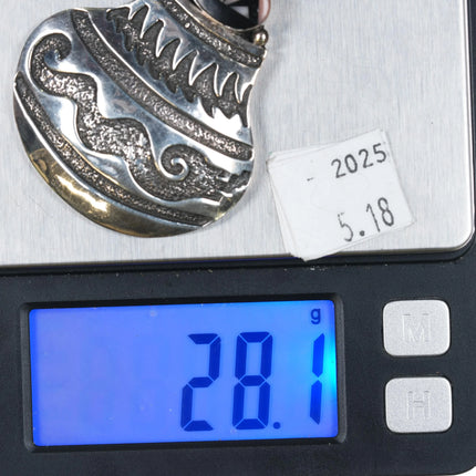 Irv Monte Navajo Sterling silver olla pendant w/jet/coral intarsia inlay - Estate Fresh Austin