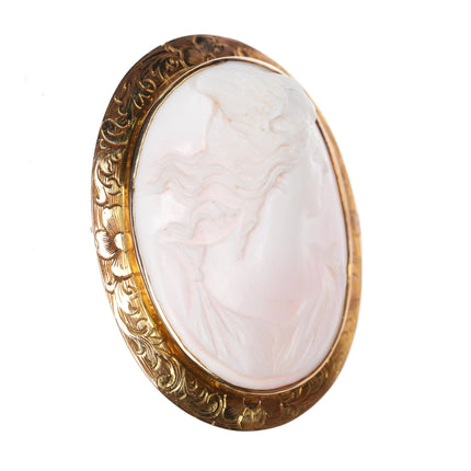 c1900 Syman Bros. Denver CO 14k gold high relief pink shell cameo brooch pin - Estate Fresh Austin