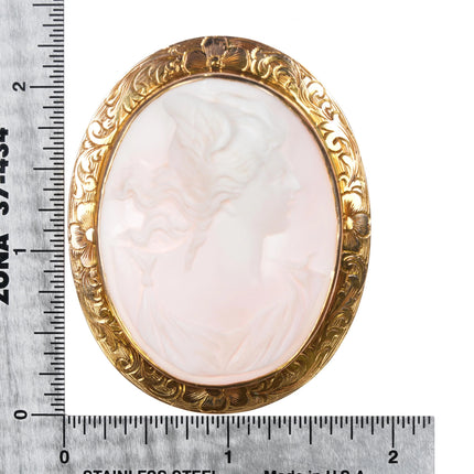 c1900 Syman Bros. Denver CO 14k gold high relief pink shell cameo brooch pin - Estate Fresh Austin