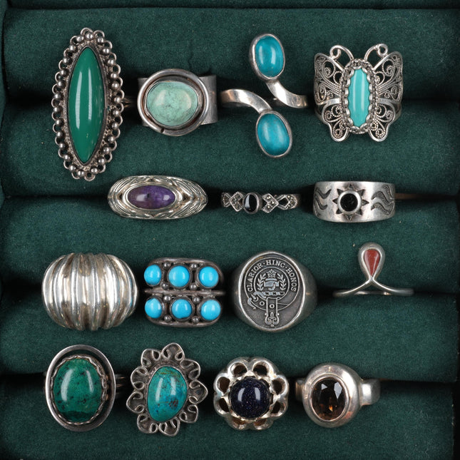 Sz6-9 Collection vintage sterling silver Turquoise southwestern malachite rings - Estate Fresh Austin
