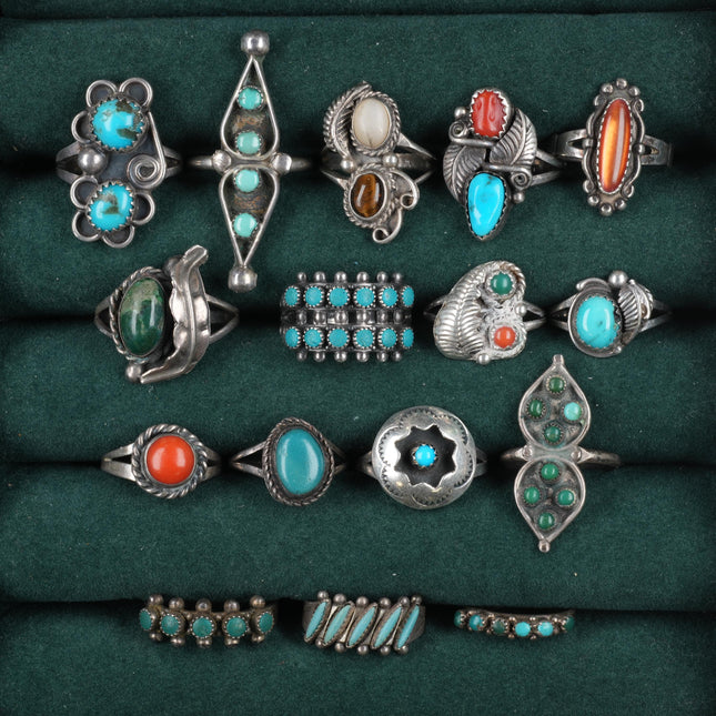 Sz5-8 vintage Collection sterling silver Turquoise/Coral Navajo, Zuni rings - Estate Fresh Austin