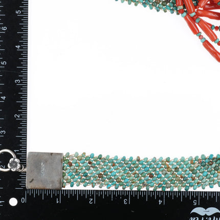 Jimmy Calabaza "Ca-Win" Santo Domingo Coral, turquoise sterling beaded necklace - Estate Fresh Austin