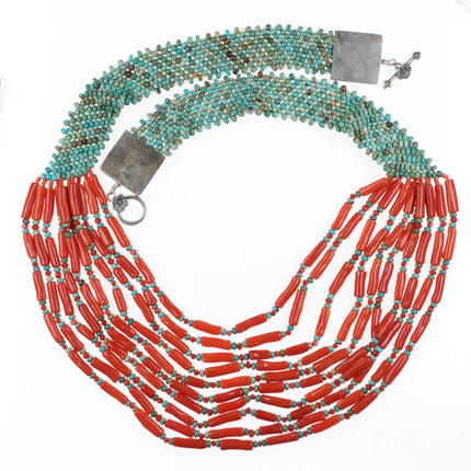 Jimmy Calabaza "Ca-Win" Santo Domingo Coral, turquoise sterling beaded necklace - Estate Fresh Austin