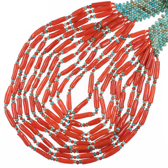 Jimmy Calabaza "Ca-Win" Santo Domingo Coral, turquoise sterling beaded necklace - Estate Fresh Austin