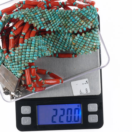 Jimmy Calabaza "Ca-Win" Santo Domingo Coral, turquoise sterling beaded necklace - Estate Fresh Austin