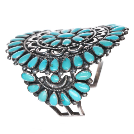 7.35" 1950's Fannie W Ondelacy big Zuni turquoise sterling silver cuff bracelet - Estate Fresh Austin