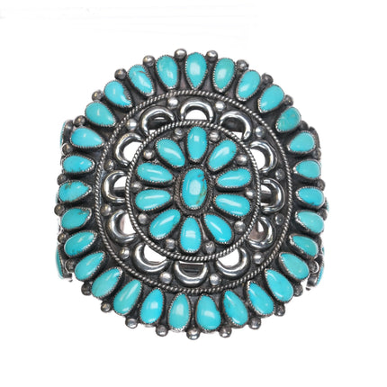 7.35" 1950's Fannie W Ondelacy big Zuni turquoise sterling silver cuff bracelet - Estate Fresh Austin