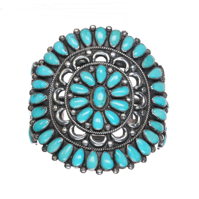 7.35" 1950's Fannie W Ondelacy big Zuni turquoise sterling silver cuff bracelet - Estate Fresh Austin