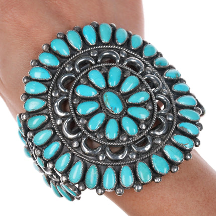 7.35" 1950's Fannie W Ondelacy big Zuni turquoise sterling silver cuff bracelet - Estate Fresh Austin