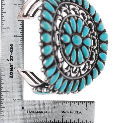 7.35" 1950's Fannie W Ondelacy big Zuni turquoise sterling silver cuff bracelet - Estate Fresh Austin