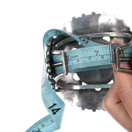 7.35" 1950's Fannie W Ondelacy big Zuni turquoise sterling silver cuff bracelet - Estate Fresh Austin