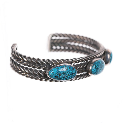 6.6" Perry Shorty Navajo Black Web #8 Turquoise sterling silver cuff bracelet - Estate Fresh Austin
