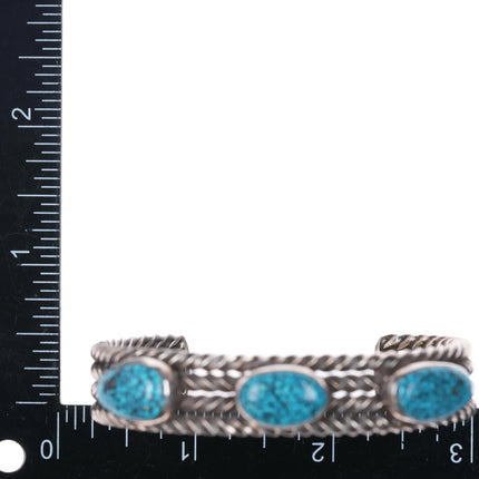 6.6" Perry Shorty Navajo Black Web #8 Turquoise sterling silver cuff bracelet - Estate Fresh Austin
