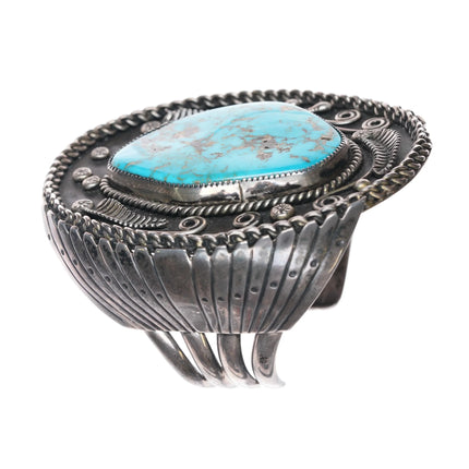 6.8" Walter Mitchell Navajo Vintage Sterling silver turquoise cuff bracelet - Estate Fresh Austin