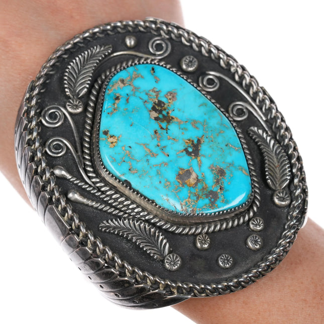6.8" Walter Mitchell Navajo Vintage Sterling silver turquoise cuff bracelet - Estate Fresh Austin