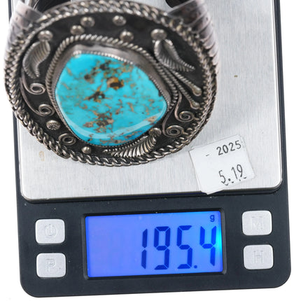 6.8" Walter Mitchell Navajo Vintage Sterling silver turquoise cuff bracelet - Estate Fresh Austin