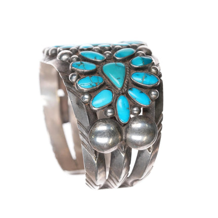 6.5" c1950 Fred Thompson Navajo sterling silver cluster turquoise cuff bracelet - Estate Fresh Austin