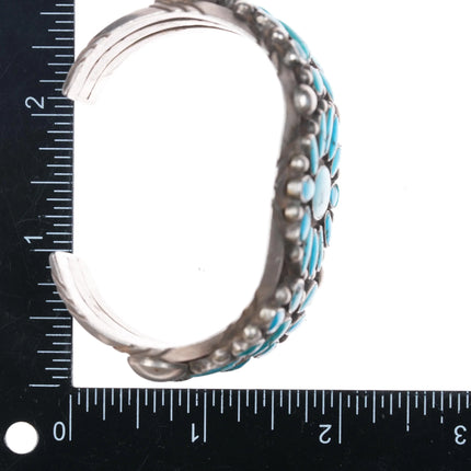 6.5" c1950 Fred Thompson Navajo sterling silver cluster turquoise cuff bracelet - Estate Fresh Austin