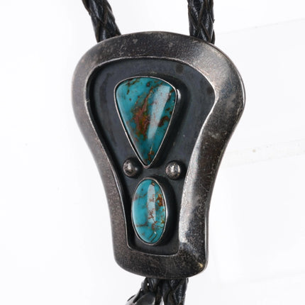 60's-70's LeRoy Benally Navajo Modernist Sterling silver turquoise bolo tie - Estate Fresh Austin