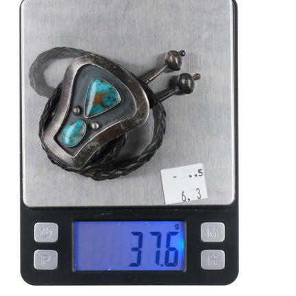 60's-70's LeRoy Benally Navajo Modernist Sterling silver turquoise bolo tie - Estate Fresh Austin