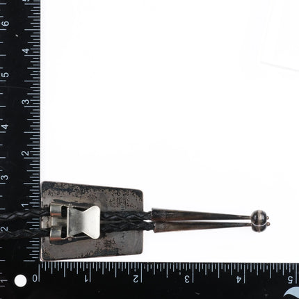 1970's Fred and Lolita Natachu Zuni sterling silver inlaid sunface bolo tie - Estate Fresh Austin