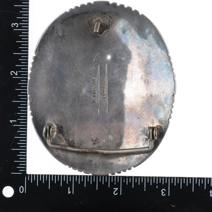 Large Vintage W Dodson Navajo Sterling silver trophy belt buckle with turquoise - Estate Fresh Austin