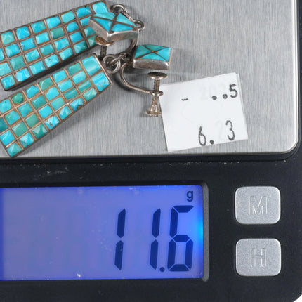 40's-50's Zuni Turquoise cobblestone inlay sterling silver screw back earrings - Estate Fresh Austin