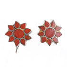 40's-50's Zuni Dishta Style flush inlay coral flower/sun sterling silver earring - Estate Fresh Austin