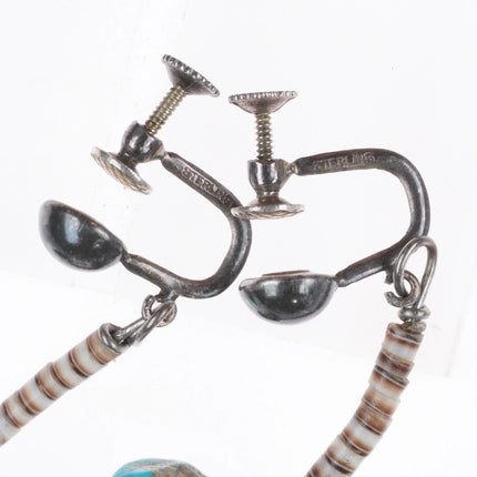 Vintage Santo Domingo style sterling silver heishi shell/turquoise screw earring - Estate Fresh Austin