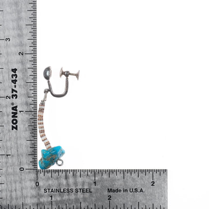 Vintage Santo Domingo style sterling silver heishi shell/turquoise screw earring - Estate Fresh Austin