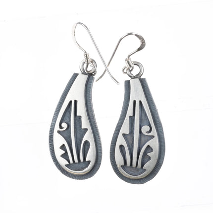 Darren Seweyestewa Hopi Overlay dangle earrings sterling silver - Estate Fresh Austin
