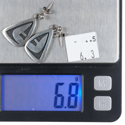 Stewart Tewawina Hopi Overlay dangle earrings sterling silver - Estate Fresh Austin