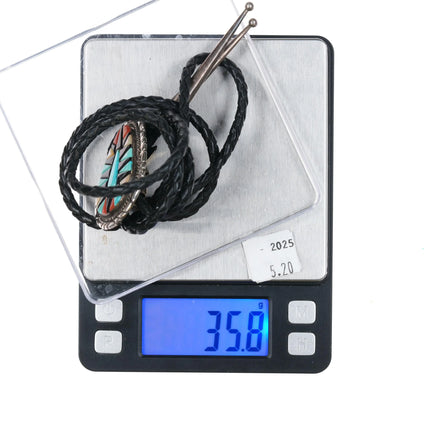 Leslie & Gladys Lamy Zuni sterling silver cobblestone inlay bolo tie - Estate Fresh Austin