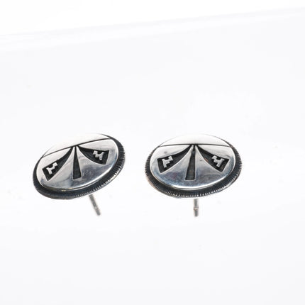 Greg Naseyouma Hopi Overlay stud earrings sterling silver - Estate Fresh Austin