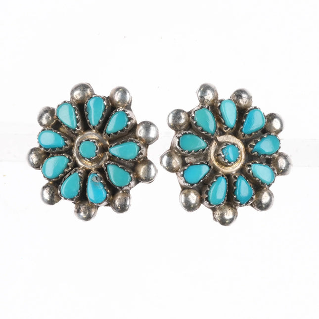 Vintage Zuni sterling silver turquoise petit point cluster stud earrings - Estate Fresh Austin