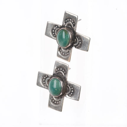 DM Southwestern sterling silver retro turquoise cross earrings - Estate Fresh Austin