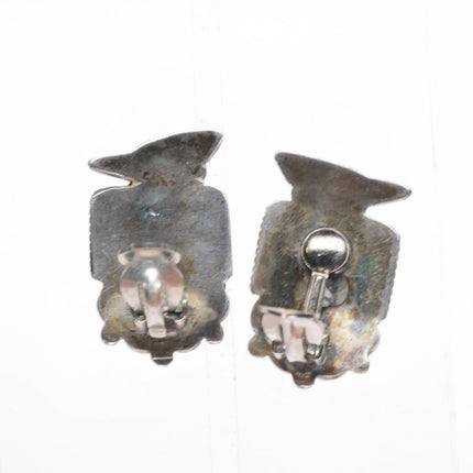 c1950's Zuni Sterling silver thunderbird channel inlay turquoise clip-on earring - Estate Fresh Austin