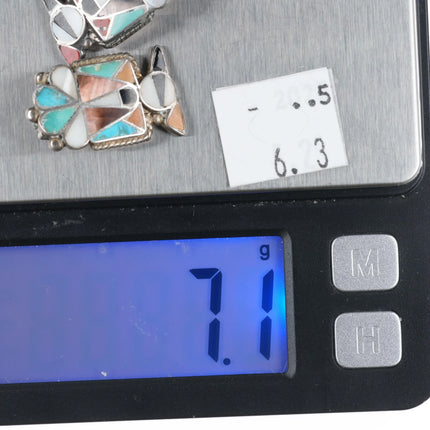 c1950's Zuni Sterling silver thunderbird channel inlay turquoise clip-on earring - Estate Fresh Austin