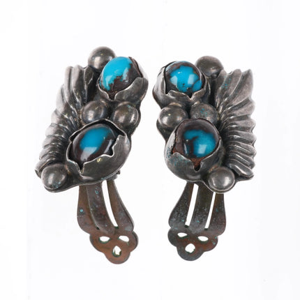 c1950's Bisbee Turquoise Zuni sterling silver clip-on earrings - Estate Fresh Austin