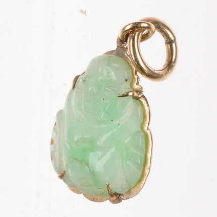 Vintage Chinese 14k gold Jade carved buddha charms/earrings/pendants pair - Estate Fresh Austin
