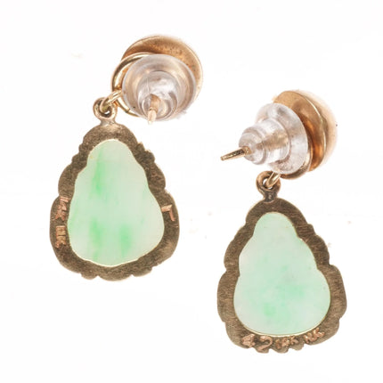 Vintage Chinese 14k gold Jade carved buddha charms/earrings/pendants pair - Estate Fresh Austin