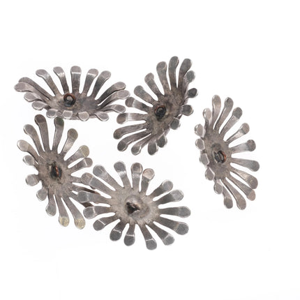 5 Vintage Navajo sandcast sterling silver buttons/ornaments Cerrillos turquoise - Estate Fresh Austin