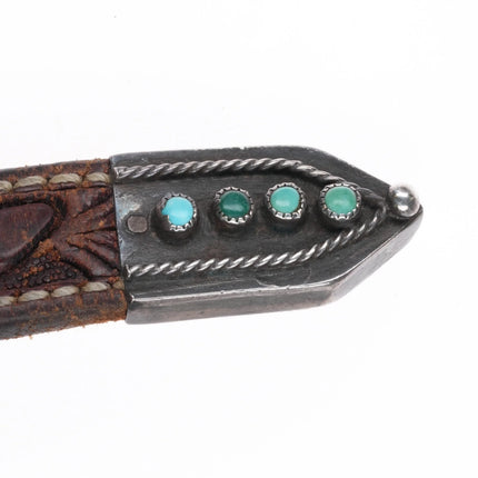 40's-50's Zuni Sterling silver snake eye turquoise ranger belt buckle set on 30" - Estate Fresh Austin