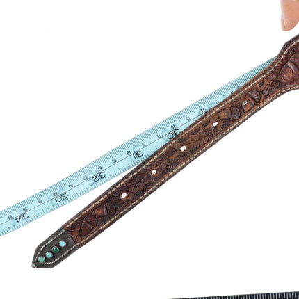 40's-50's Zuni Sterling silver snake eye turquoise ranger belt buckle set on 30" - Estate Fresh Austin