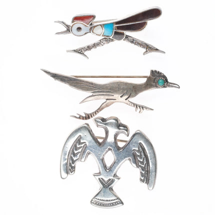 Vintage Navajo/Zuni sterling silver Roadrunner/thunderbird pins - Estate Fresh Austin