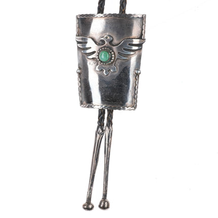 c1960 c-31 Vintage sterling silver thunderbird bolo tie with turquoise - Estate Fresh Austin
