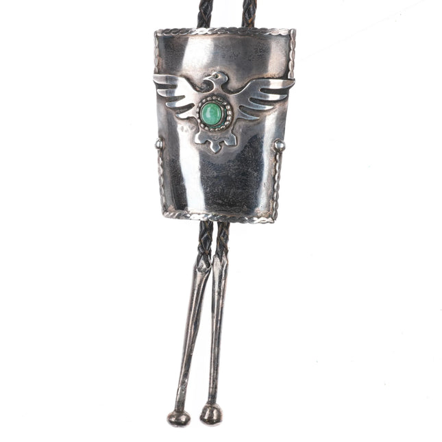 c1960 c-31 Vintage sterling silver thunderbird bolo tie with turquoise - Estate Fresh Austin
