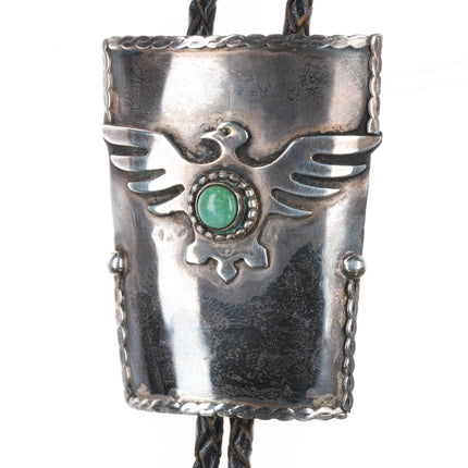 c1960 c-31 Vintage sterling silver thunderbird bolo tie with turquoise - Estate Fresh Austin